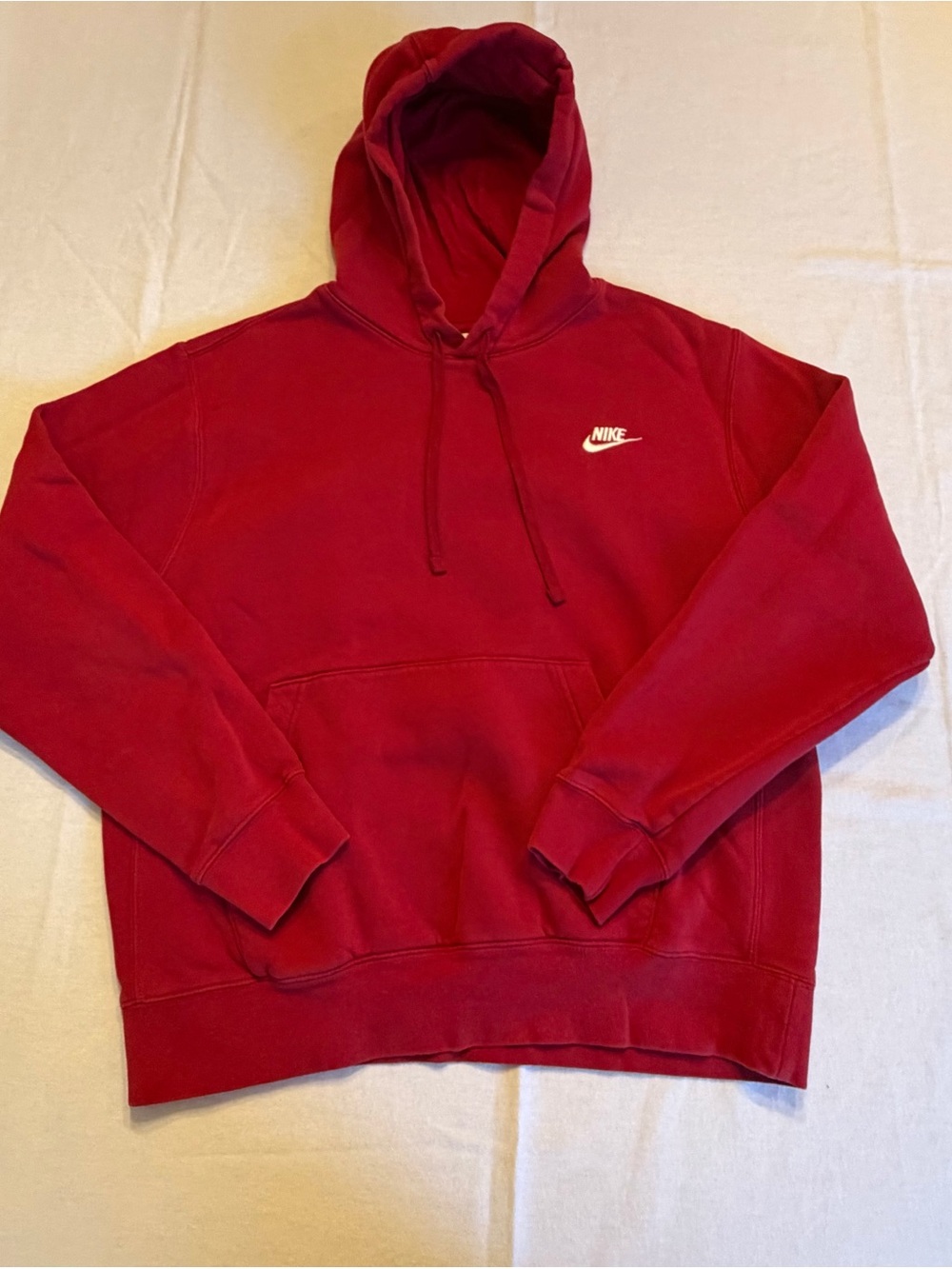 Nike Red Crewneck Pullover Hoodie with White Swoosh